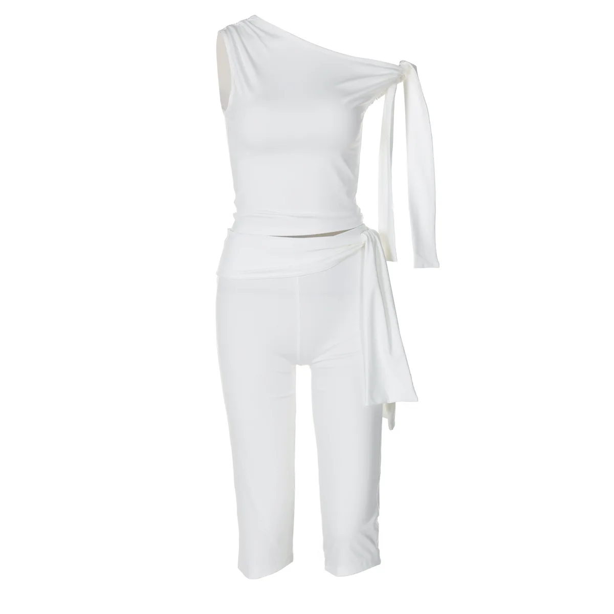 FAGADOER Fashion Streetwear Women Off Shoulder Sleeveless Lace Up Slim Top + Skinny Pants Two Piece Sets Summer New 2pcs Outfits