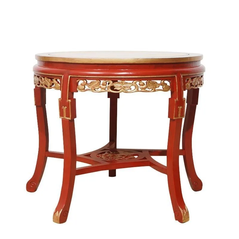 Chinese painted solid wood dining table, small apartment round dining table and chairs, simple table light luxury household