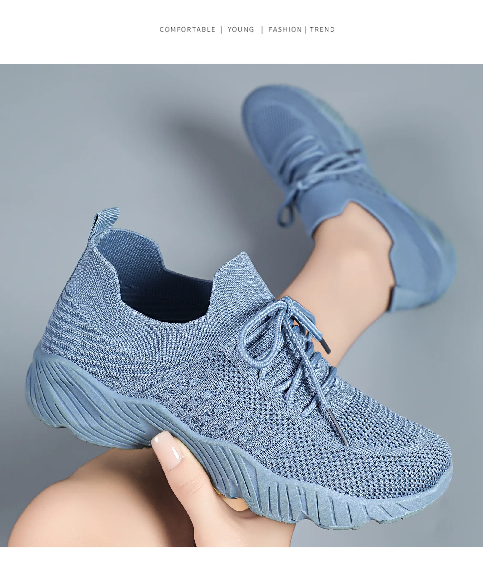 Atmungsaktive Damen-Sneaker aus Flying Weave, leichte, weiche Sohle, für ältere Menschen, Mutter, Wanderschuhe, Sommer-Mesh, rutschfeste, lässige Sportschuhe – Detail 16