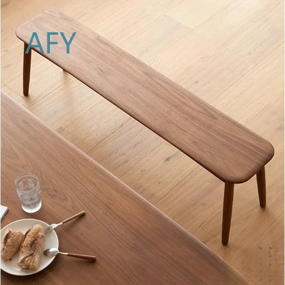 Cherry Wood Bench Chair for North American Style Dining Room Bedroom End of Bed Porch Small Apartment Black Walnut Solid Wood