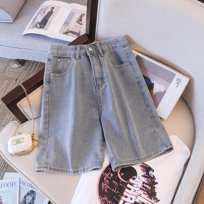 

Loose Fit Straight Leg Jeans Shorts Men's Summer Thin Casual mid Waist Five-Quarter Length Washed Denim Fashionable Youthwear