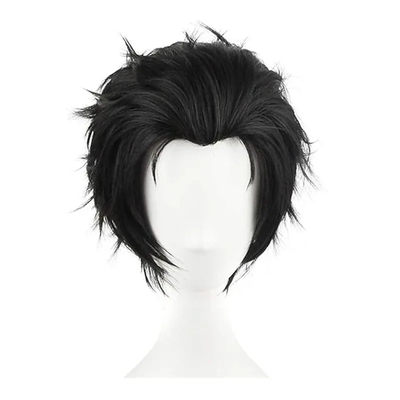

DAZCOS Men Anime Cosplay Wig Short Black Classical Slicked-back Hair for Halloween Cosplay Accessories Men Anime Wig