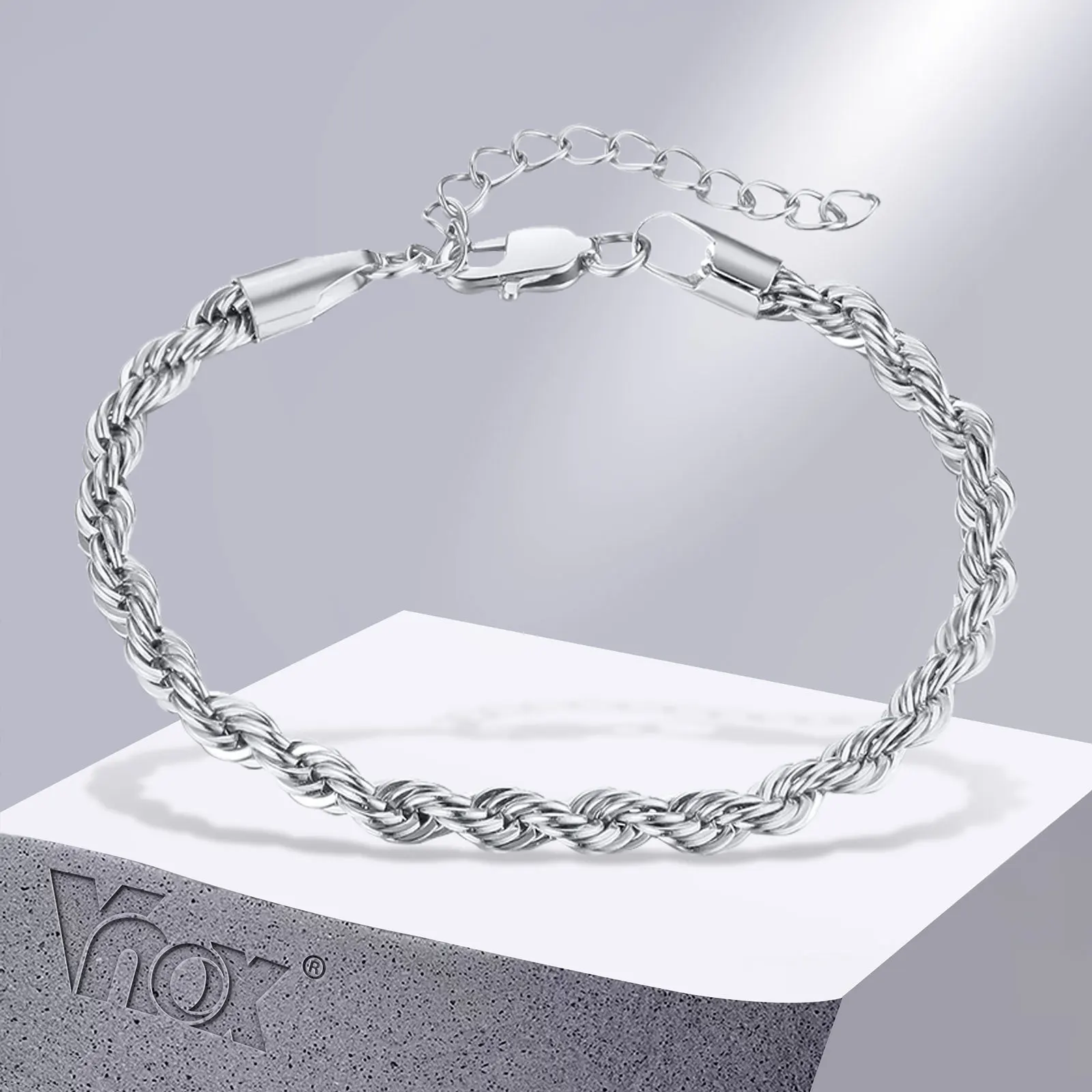 Vnox 2/3/4/5mm Twisted Chain Bracelets for Women Men, Gold Color Stainless Steel Link Chain, Adjustable Minimalist Metal Jewelry