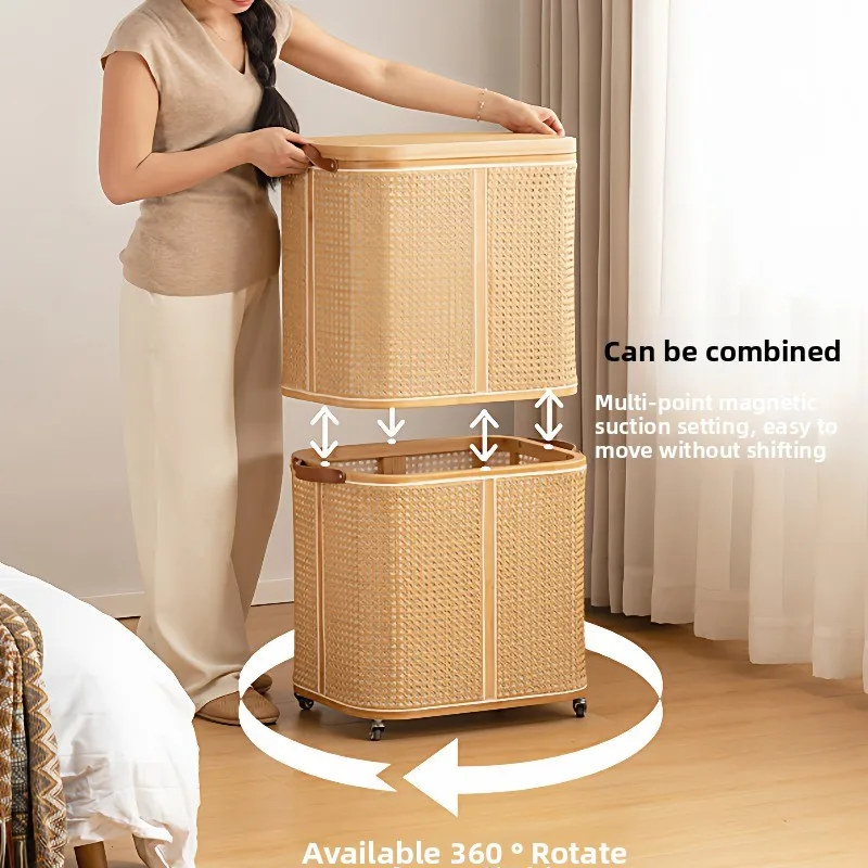 

Роскошная корзина для белья с колесами, корзина для хранения игрушек, корзина для грязной одежды для дома, современный бамбуковый органайзер для белья