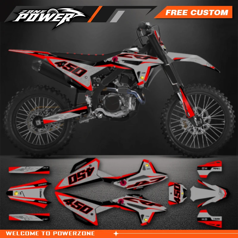 Powerzone Motorcycle Graphic Decal Stickers Kits For Honda CRF450R 2021-2023 CRF250 CRF250R 2022-2024 Number Name Customize 23