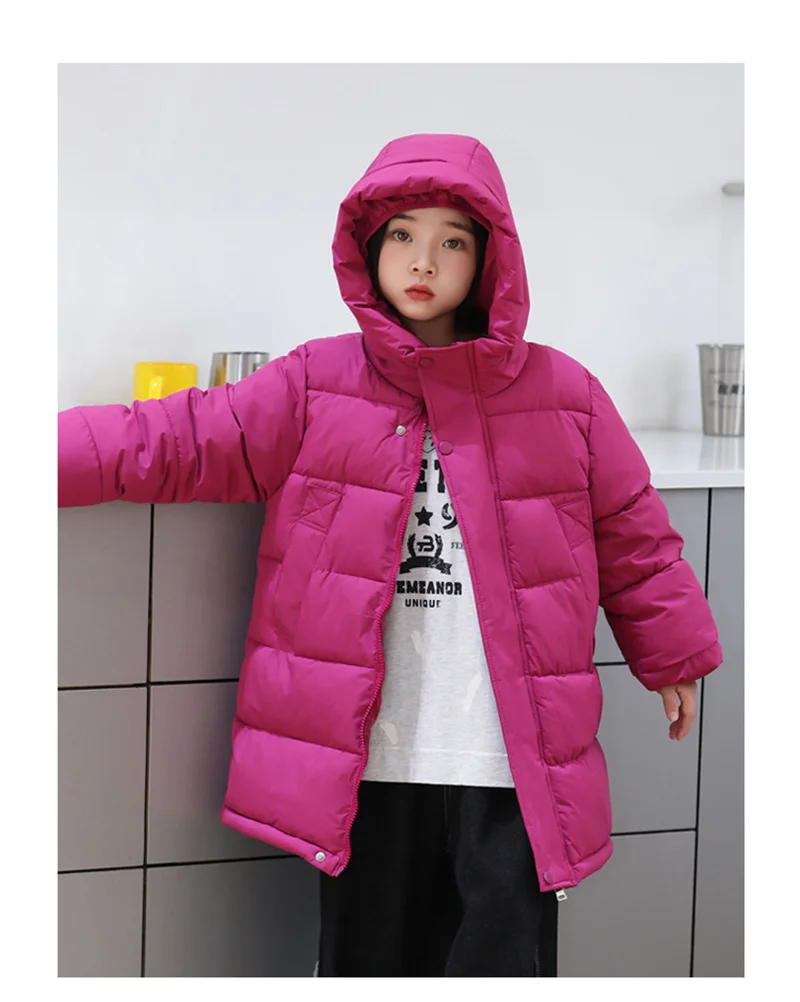 Kids Winter Warm Down Coats Children Comfortable Hooded Thick Windproof Thermal Jacket Boys Girls Versatile Solid Outerwear