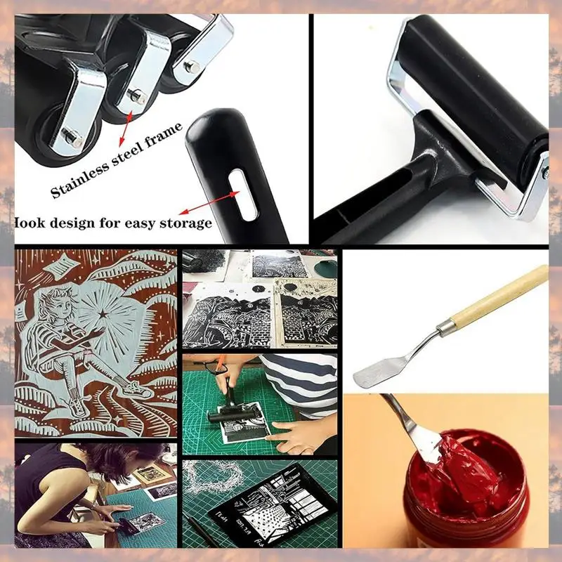 

2025 Trend 3 шт. резиновый валик Brayer для поделок, печатные Brayers, жесткие резиновые валики с 1 шт. скребком для рисования Easy