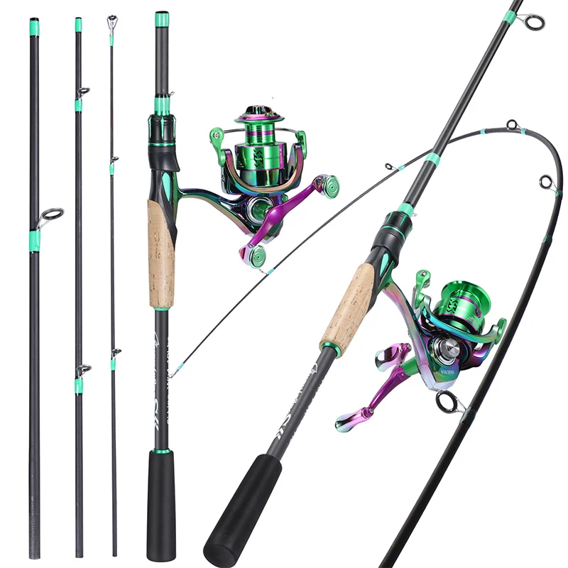 Sougayilang Fishing Reel and Fishing Rod Combos 1.8-2.1m 24 Ton Fishing Rods with 1000-3000 Size 5.0:1 Spinning Reel for Travel