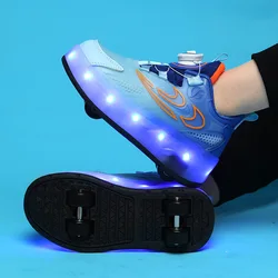 Zapatos de 4 ruedas para niños y niñas, zapatillas luminosas y brillantes con luz Led, patín, carga USB, novedad de 2024