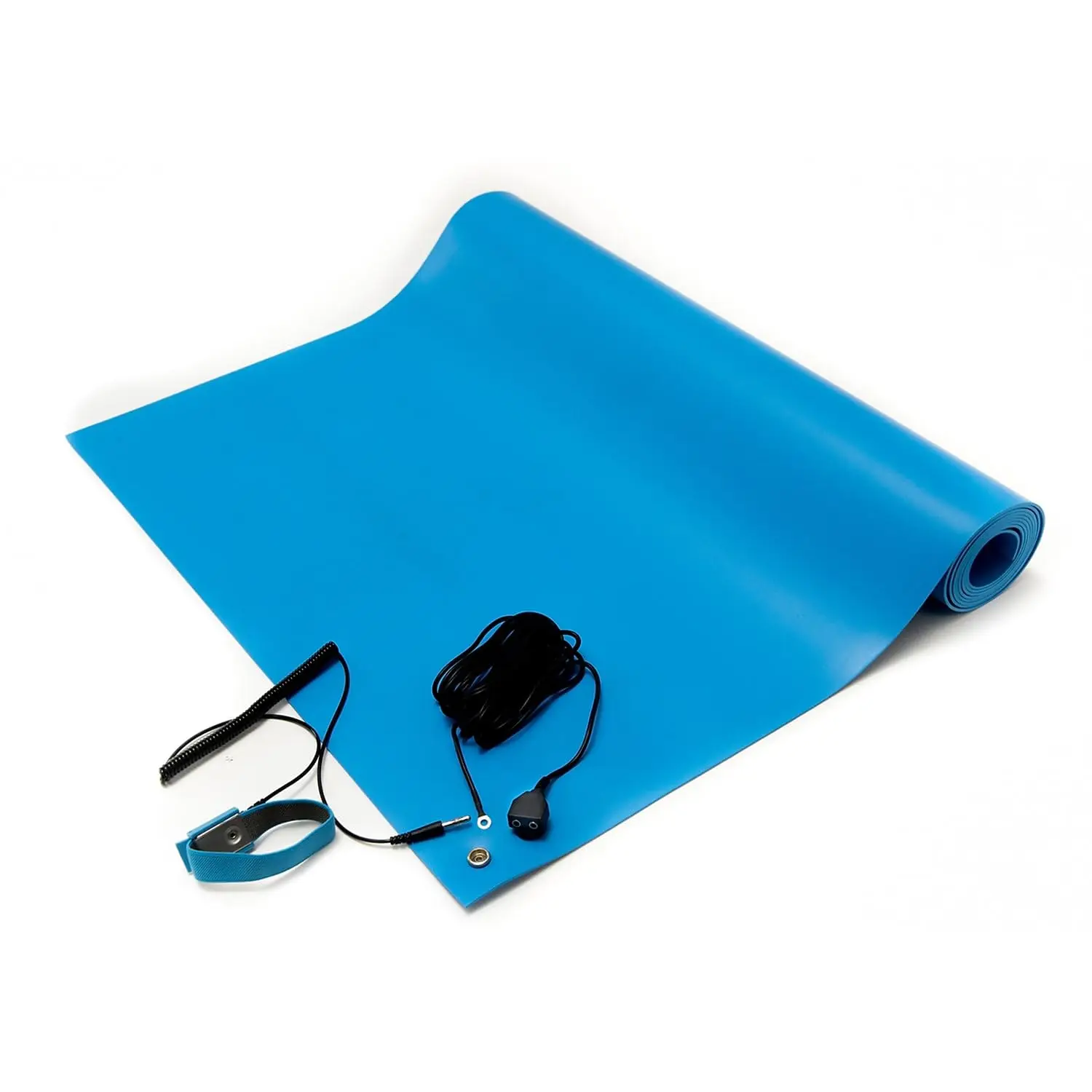 ESD Anti-Static Table Mat Kit, 2 Ft x 5 Ft, Blue, Includes an ESD Wrist Strap and ESD Grounding Cord, Made in USA