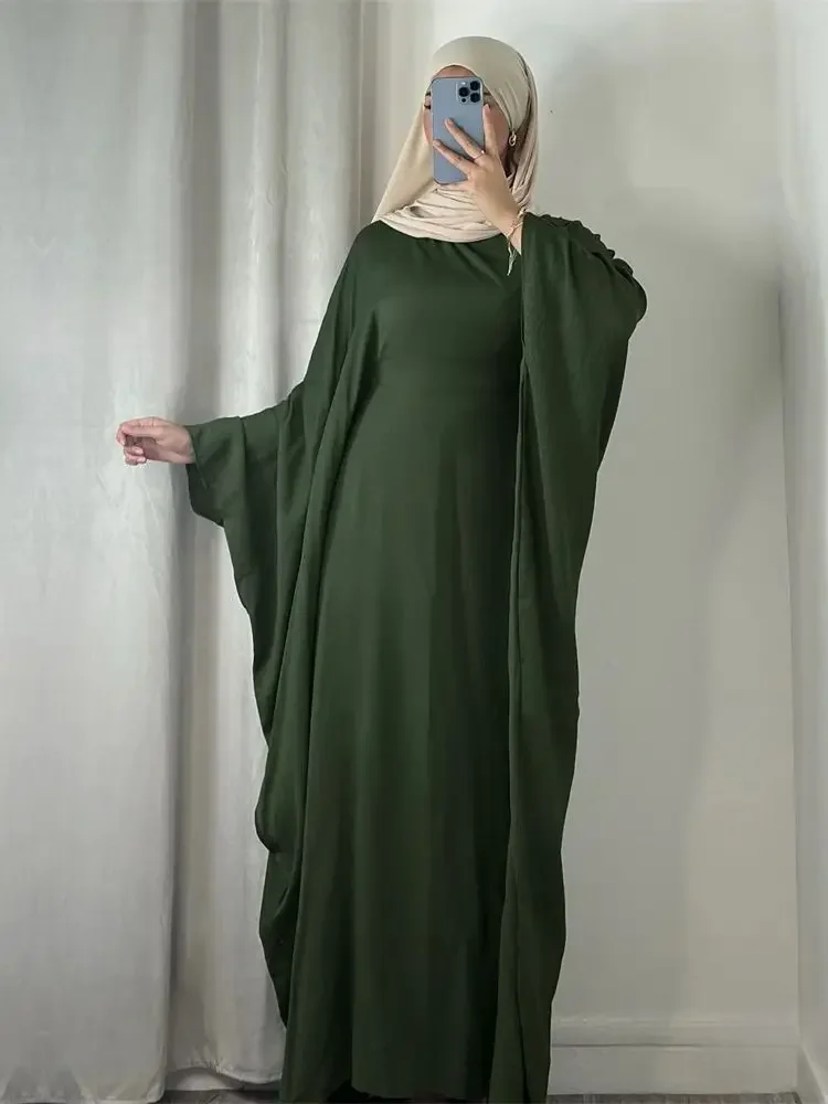 여성용 리넨 Khimar 나비 배트윙 아바야 두바이 럭셔리 2024 이슬람 무슬림 카프탄, 온화한 원피스, Kebaya처럼 부드러운 크레페, 여름