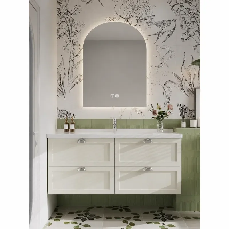 B7 American French Style Smart Bathroom Cabinet Luxury Oak Washbasin Integrated Basin Vanity Unit Modern Hygiene Storage