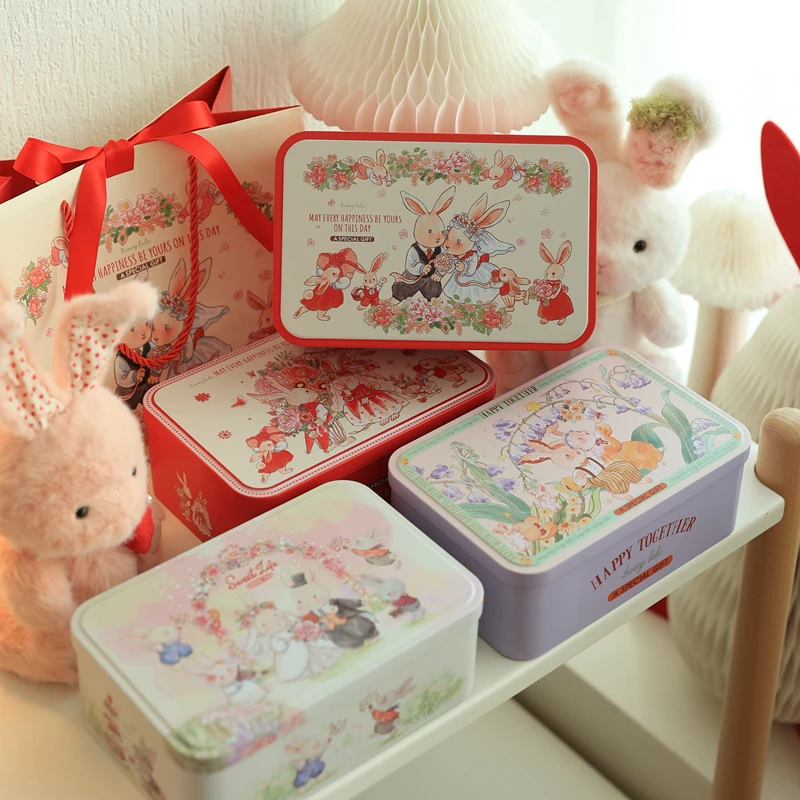 Large Cartoon Bunny Rectangular Mousse Storage Tin Box DIY Handmade Cake Cookie Container For Christmas Packaging Gifts Box