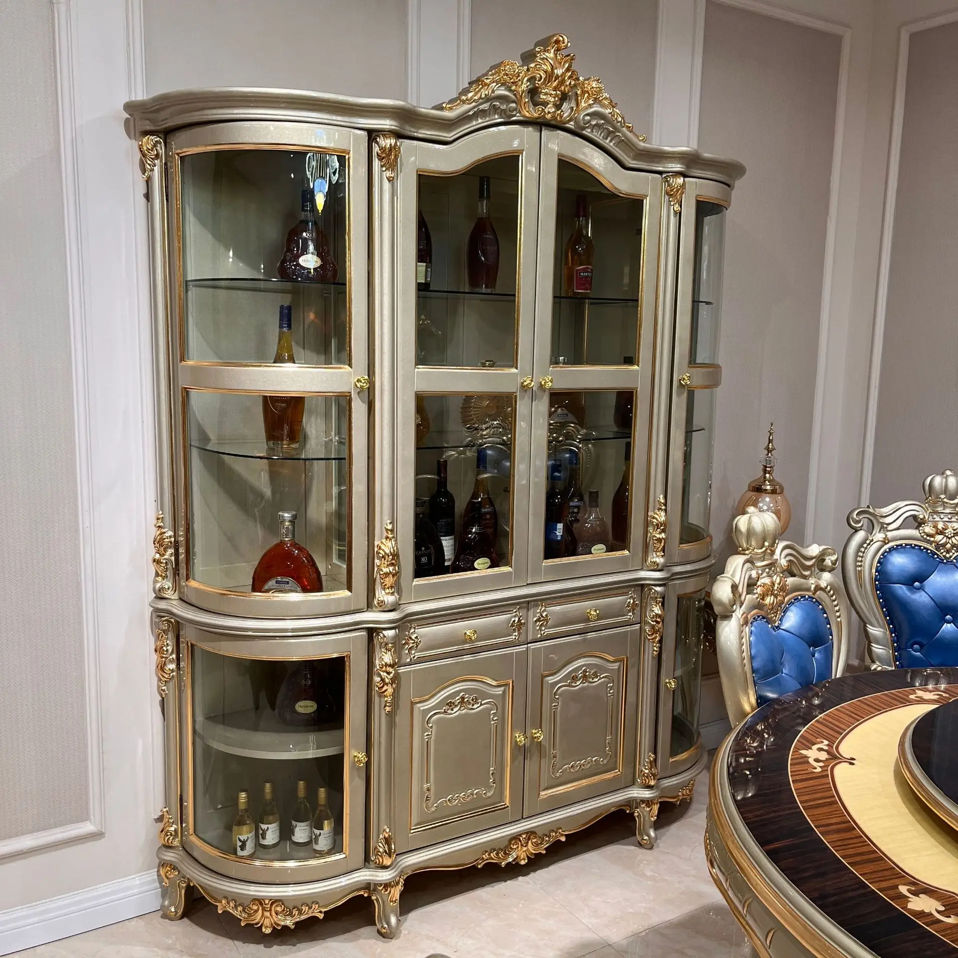 

Champagne high-end decoration solid wood living room porch dining side cabinet European wine cabinet