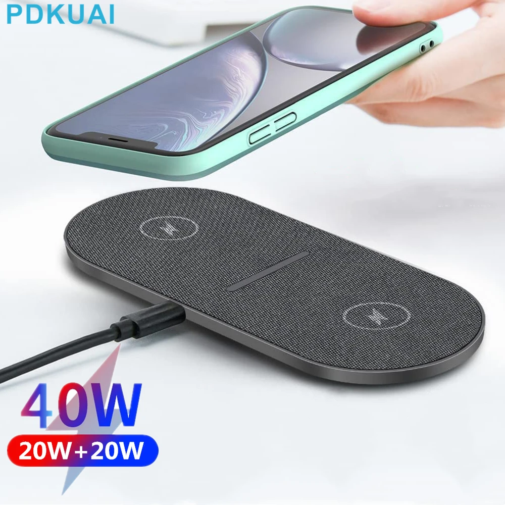 40W Dual Wireless Charging Pad for iPhone 15 14 13 12 11 XS XR X 8 Samsung S23 S22 S21 2 in 1 Fast Charger Mat for Airpods 3 Pro