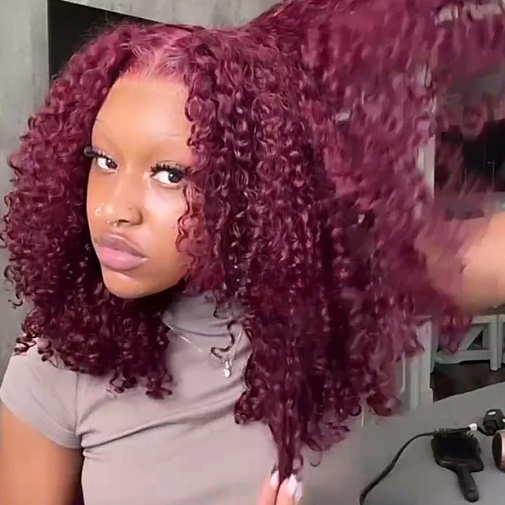 

250 Density Human Hair Wigs Burgundy Deep Wave Wig Curly Wigs Curly Lace Front Human Hair Wig Curly Human Hair Wig Light Brown