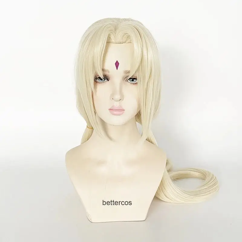 Peruca loura longa reta para cosplay feminina, anime Tsunade, resistente ao calor, boné de cabelo, festa, 100cm