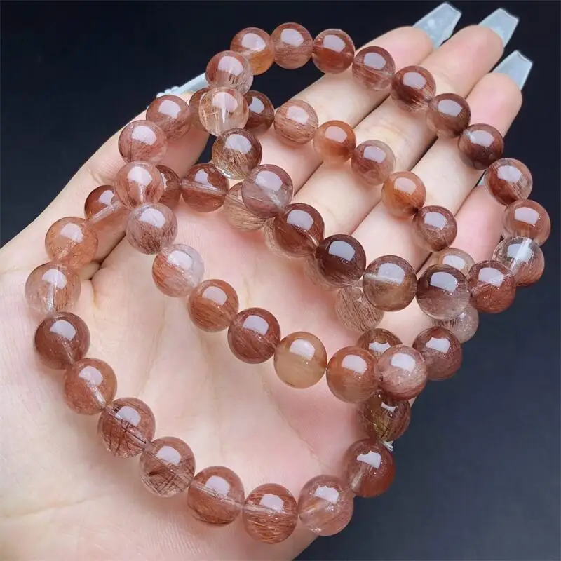 10MM Natural Red Rabbit Hair Quartz Bracelet Handmade Stretch Rope Luxury Jewelry Energy Healing Gift 1PCS