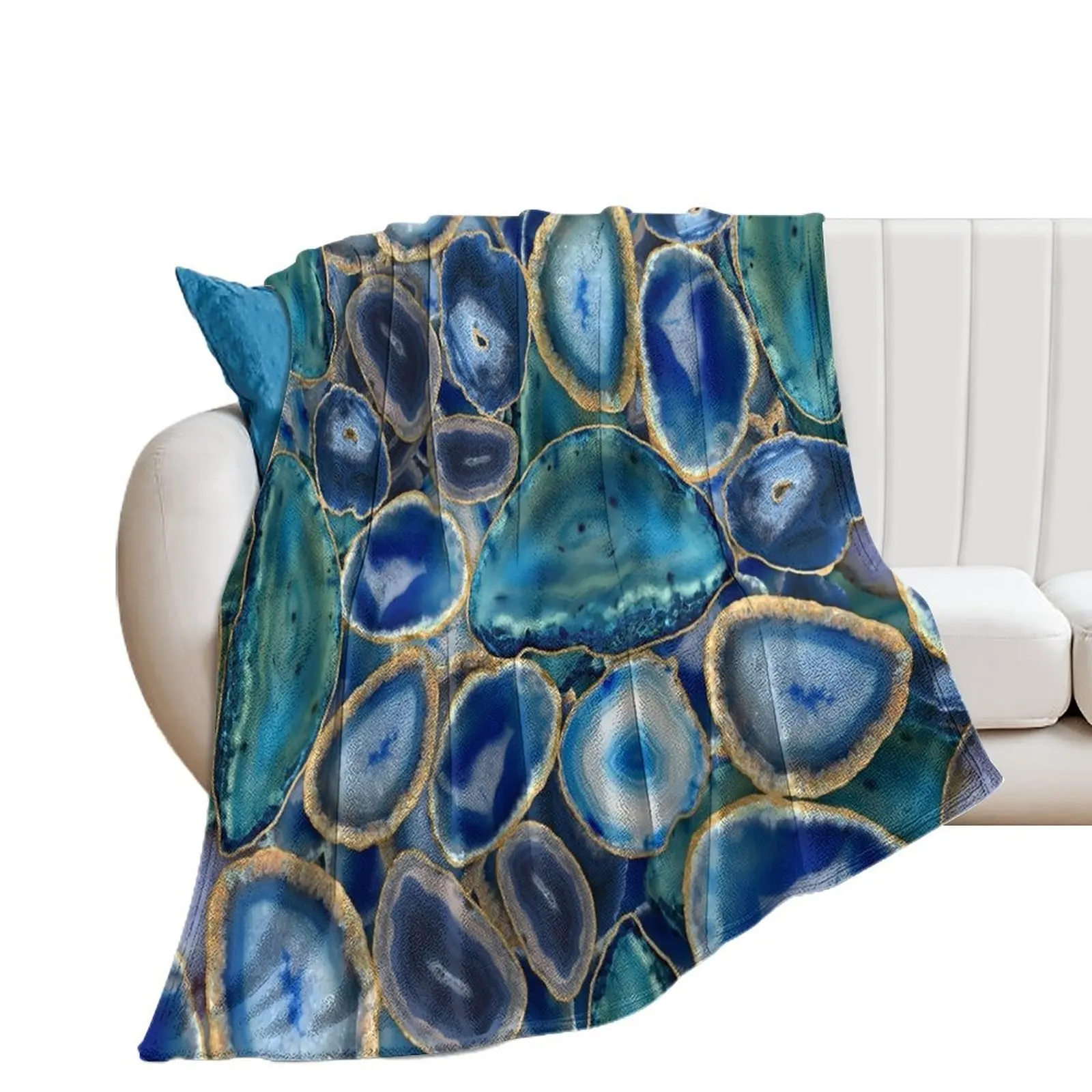 Blue Geodes crystal pattern Throw Blanket Designers Decorative Sofa halloween Blankets