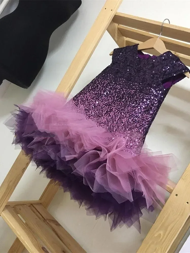 2025 Kids Girl Sequined Dress Littl Baby Sleeveless Patchwork Tutu Dresses Party Frocks Infant for Eid Vestido Children Wedding