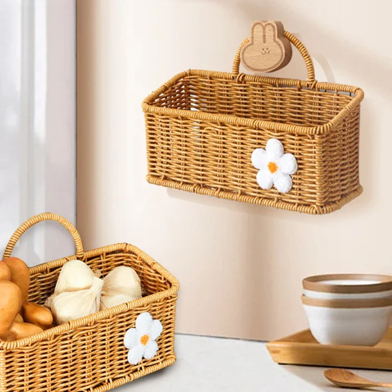 

Imitation Rattan Woven Storage Box Rattan Woven Wall Hanging Portable Flower Basket