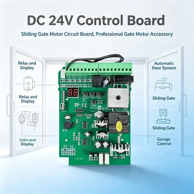 DC 24V Control Board, Sliding Gate Motor Circuit Board, Professional Gate Motor Accessory with Relay and Display