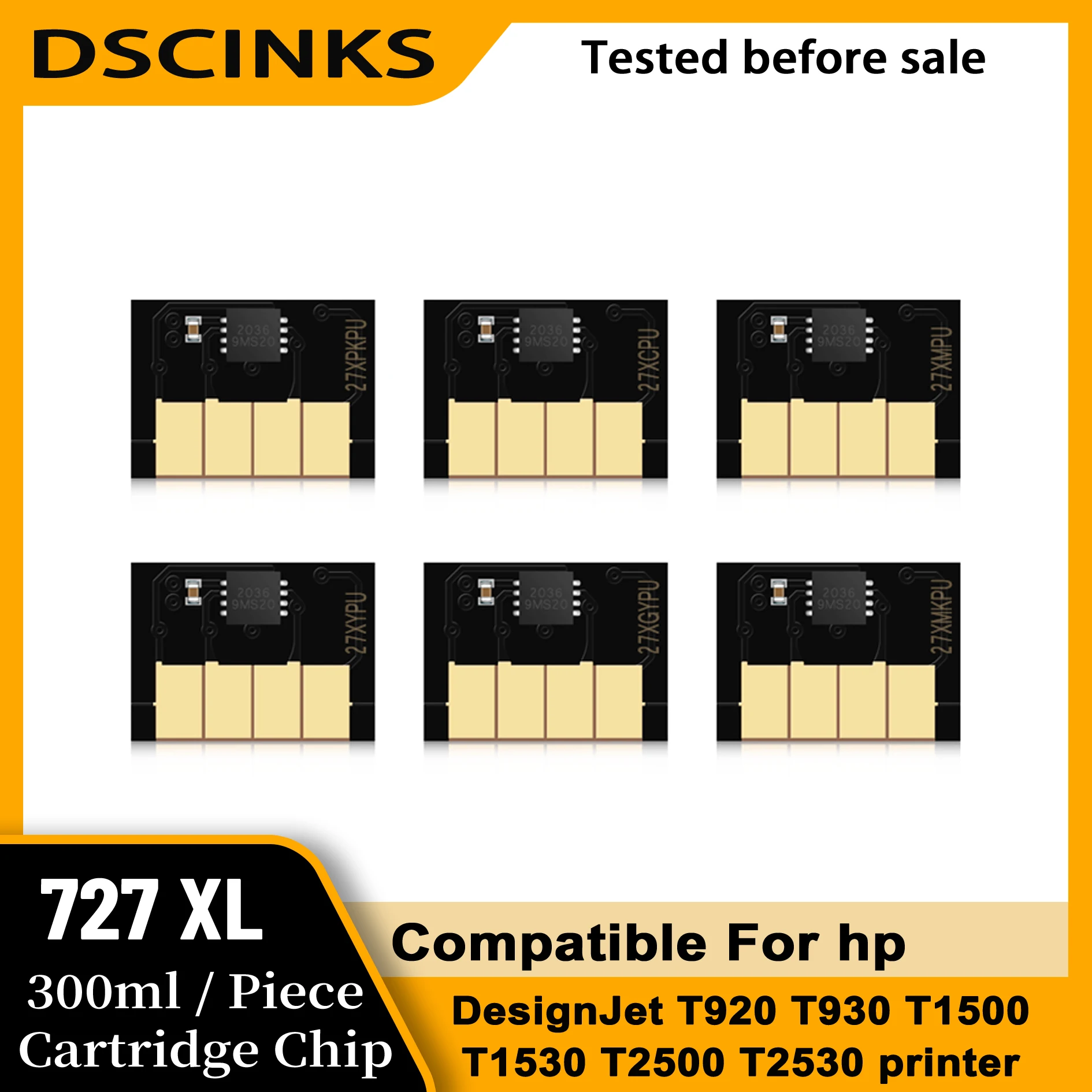 300ml volume For HP 727 Ink Cartridge Chip For HP Designjet T920 T1500 T2500 T930 T1530 T2530 printer 727XL chip