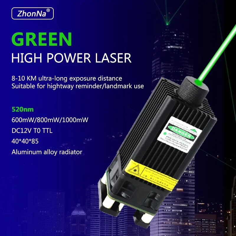 1PCGreen520nm1000 Light Beam Laser Light Adjustable Focus Highwa Long distance irradiationWarning  Laser Module With TTL Control