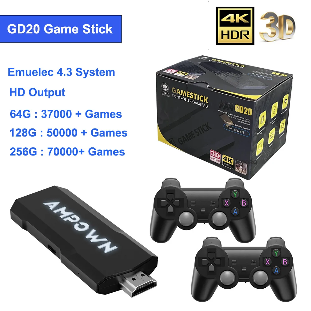 GD20 Game Stick TV Mini Video Game Console 256G 70000 Games Wireless Game Controller Retro Console