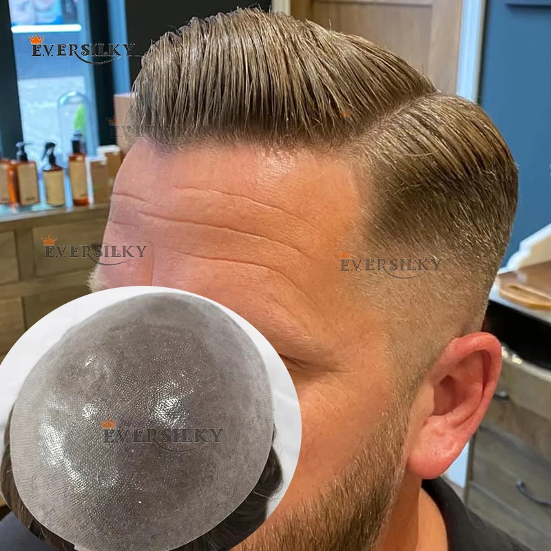 

Натуральная линия волос, плотность 80-100%, ультратонкие, 0,04-0,05 мм, невидимый серый 1B50, 1B80, мужской парик, светлые человеческие волосы, капиллярный протез