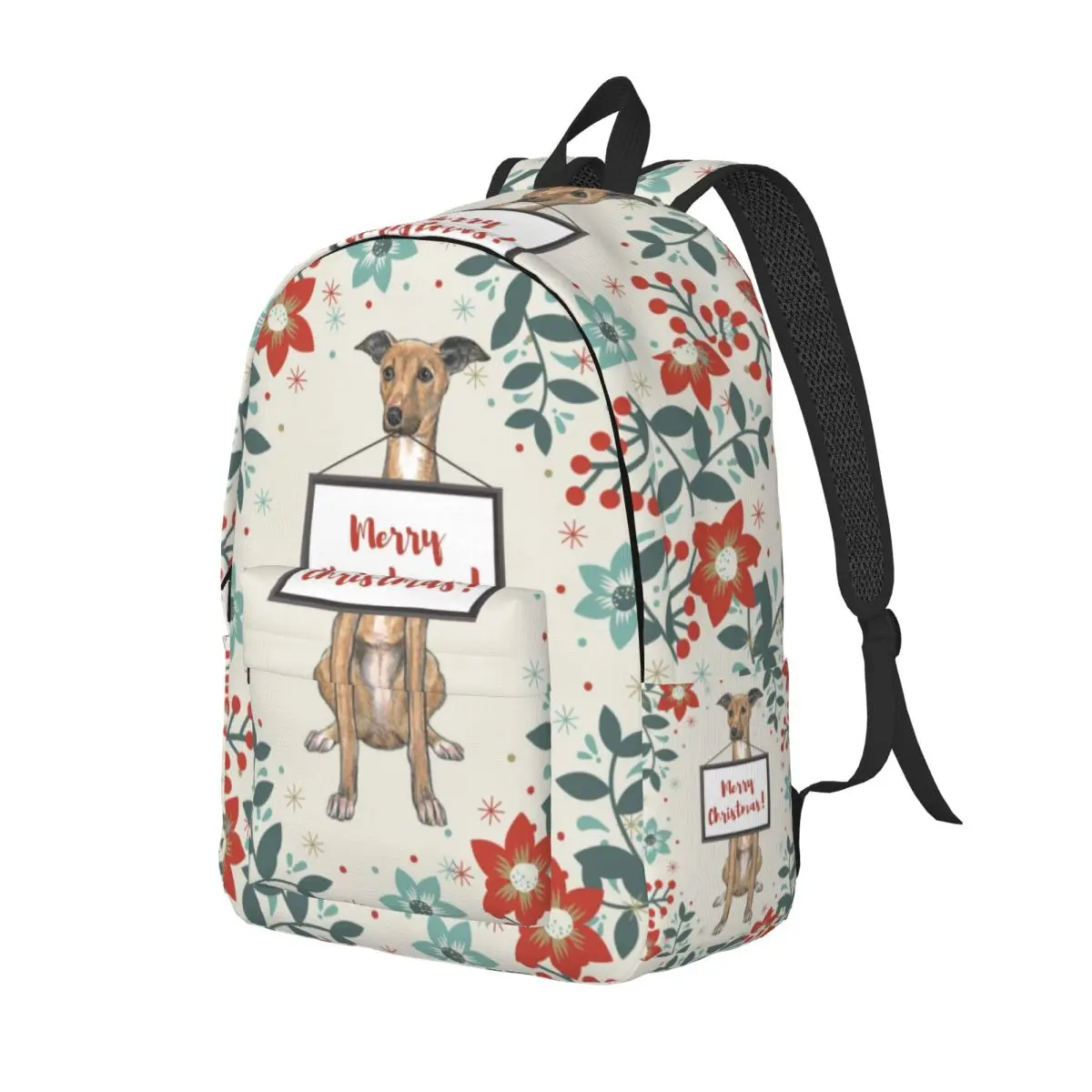 Custom Christmas Greyhound Dog Travel Canvas Backpack School Laptop Bookbag Whippet Sighthound College Student Daypack Bags