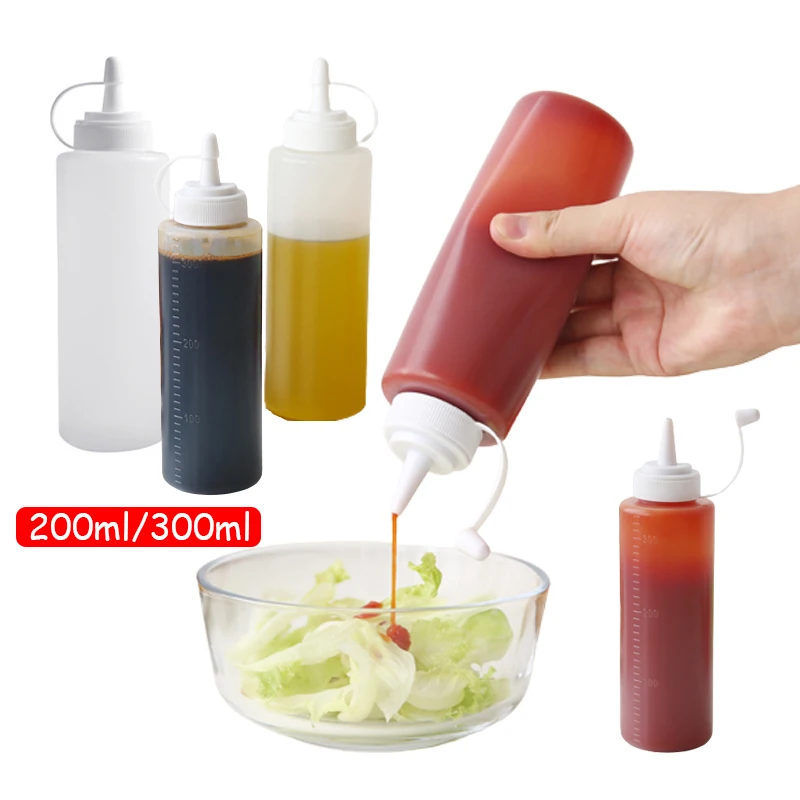 200ml/300ml Condiment Squeeze Bottles Salad Sauce Dispenser Mustard Mayo Hot Sauces Olive Oil Storage Bottles Kitchen Supplies