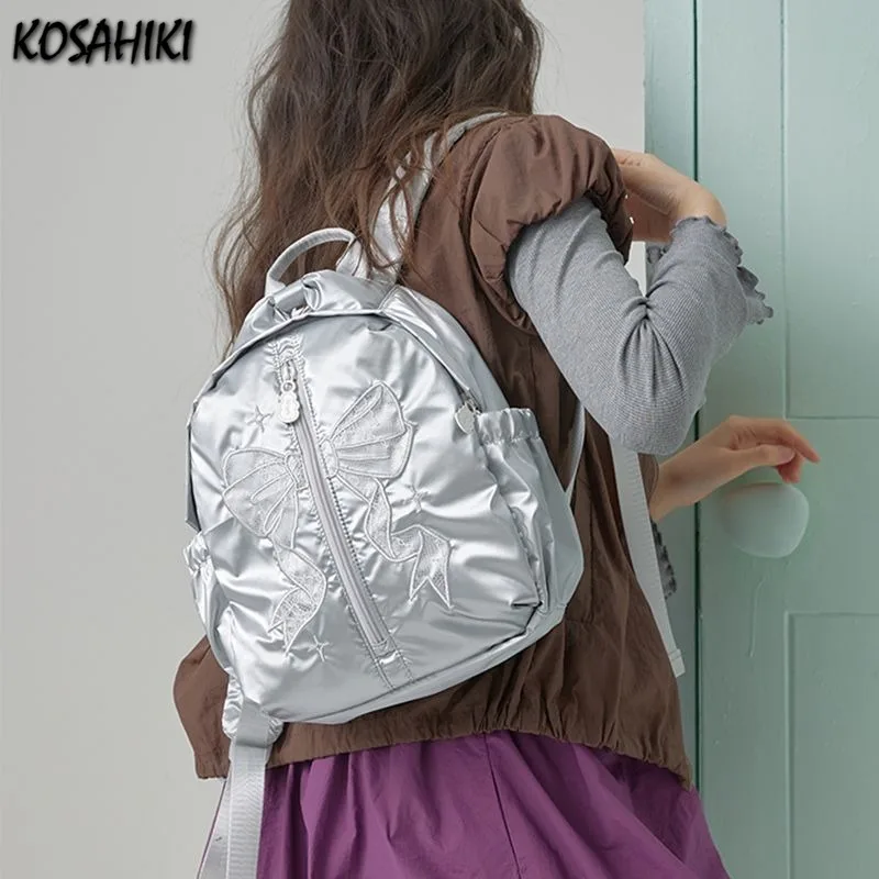 

Y2k Aesthetic Fashion Chic Bow Embroidery Backpack All Match Women Harajuku Zipper Schoolbags Vintage Casual Students Backpacks