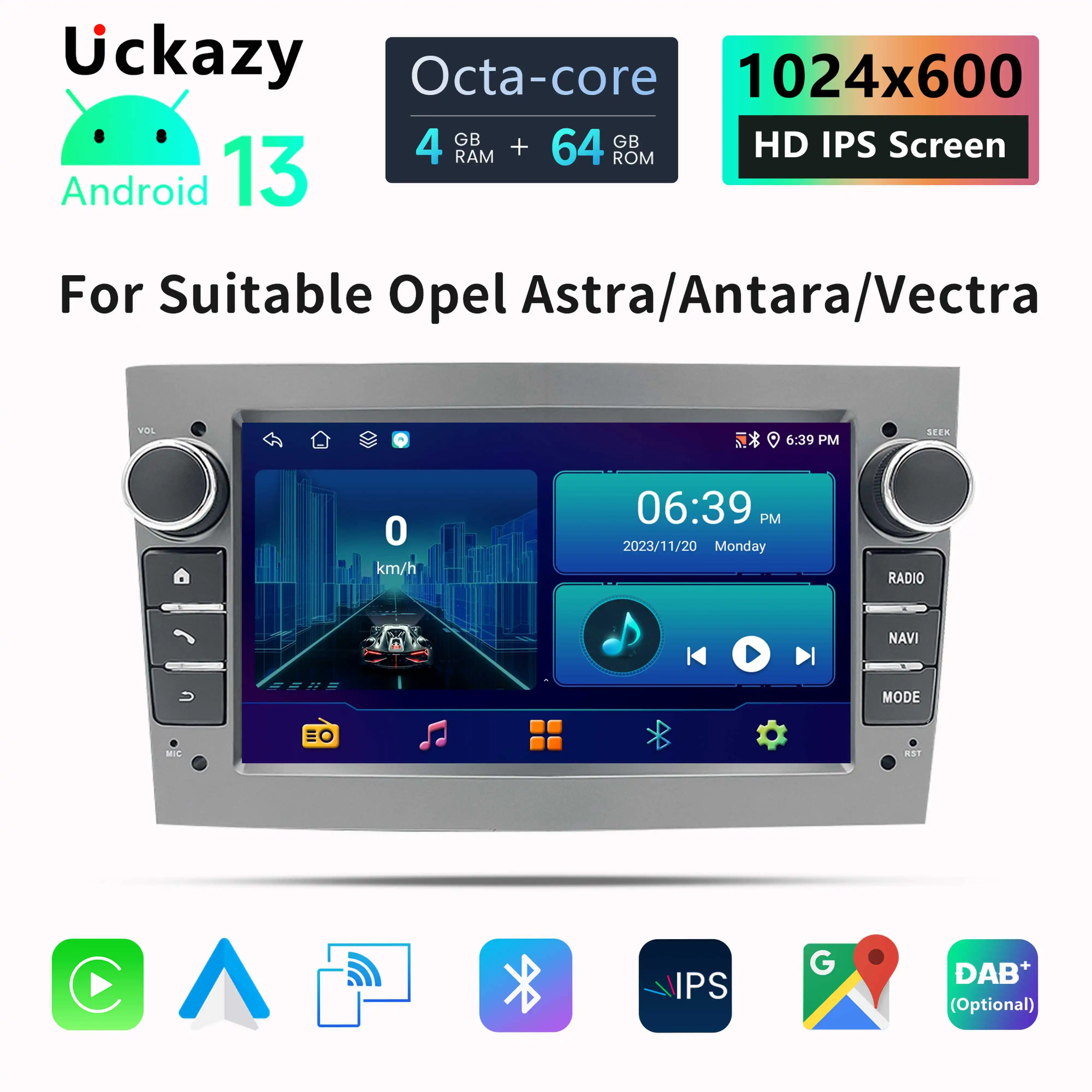 

8 Core Carplay 2 Din AutoRadio Android 13 For Opel Astra H J 2004 Vectra Vauxhall Antara Zafira Corsa Vivaro Meriva Veda Stereo