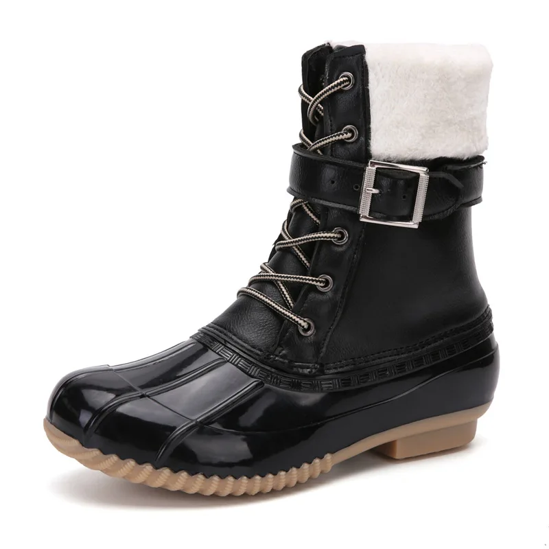 

2025 New Women's Boots Lady Duck Boot with Waterproof Zipper Rubber Sole Women Rain Boots Lace Up Ankle Shoes Fur Winter Shoes