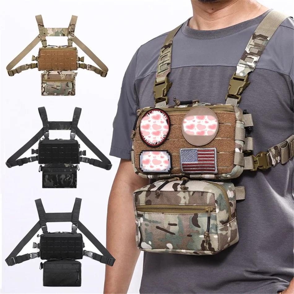 Outdoor Hiking Cycling Tactical Chest Bag MOLLE Functional Street Fashion Locomotive Vest Pack Camouflage Army Fan CS Equipment