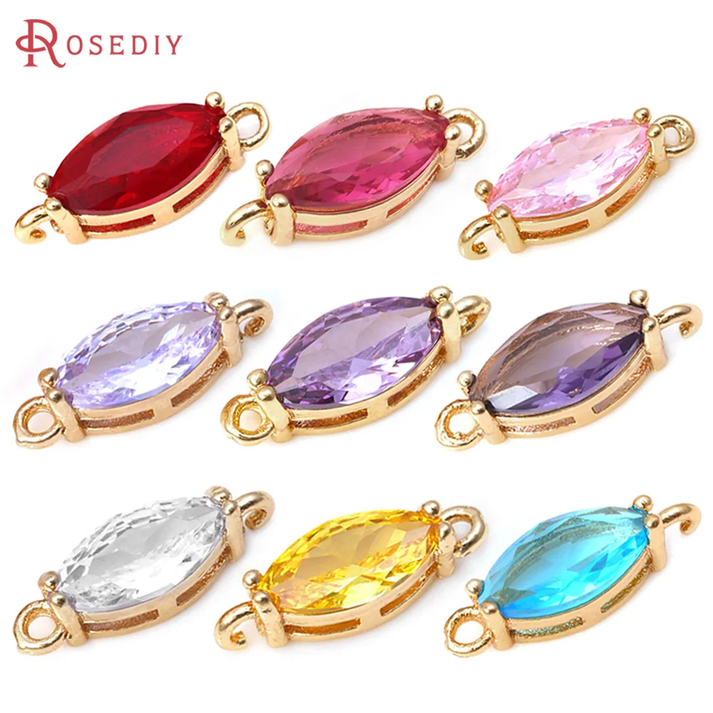 10PCS 18K Gold Farbe Messing Zirkon 2 Löcher Pferd Augen Verbinden Charms Anhänger Hohe Qualität Diy Halskette ohrringe Schmuck Machen