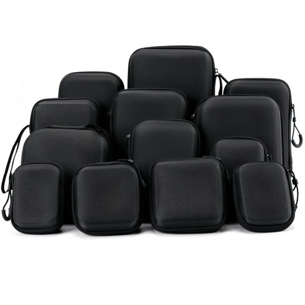 Durable Hard Shell EVA Storage Box Black Mini Zipper Earphone Case Portable Pouch Carrying Bag Digital Accessories