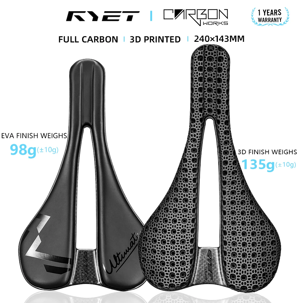 2026 RYET Carbon 3D Printed Bike Saddle 143MM 7*9 Bike Seating EVA 3D Triathlon Road MTB Mountain Gravel Cycling Cushion Parts