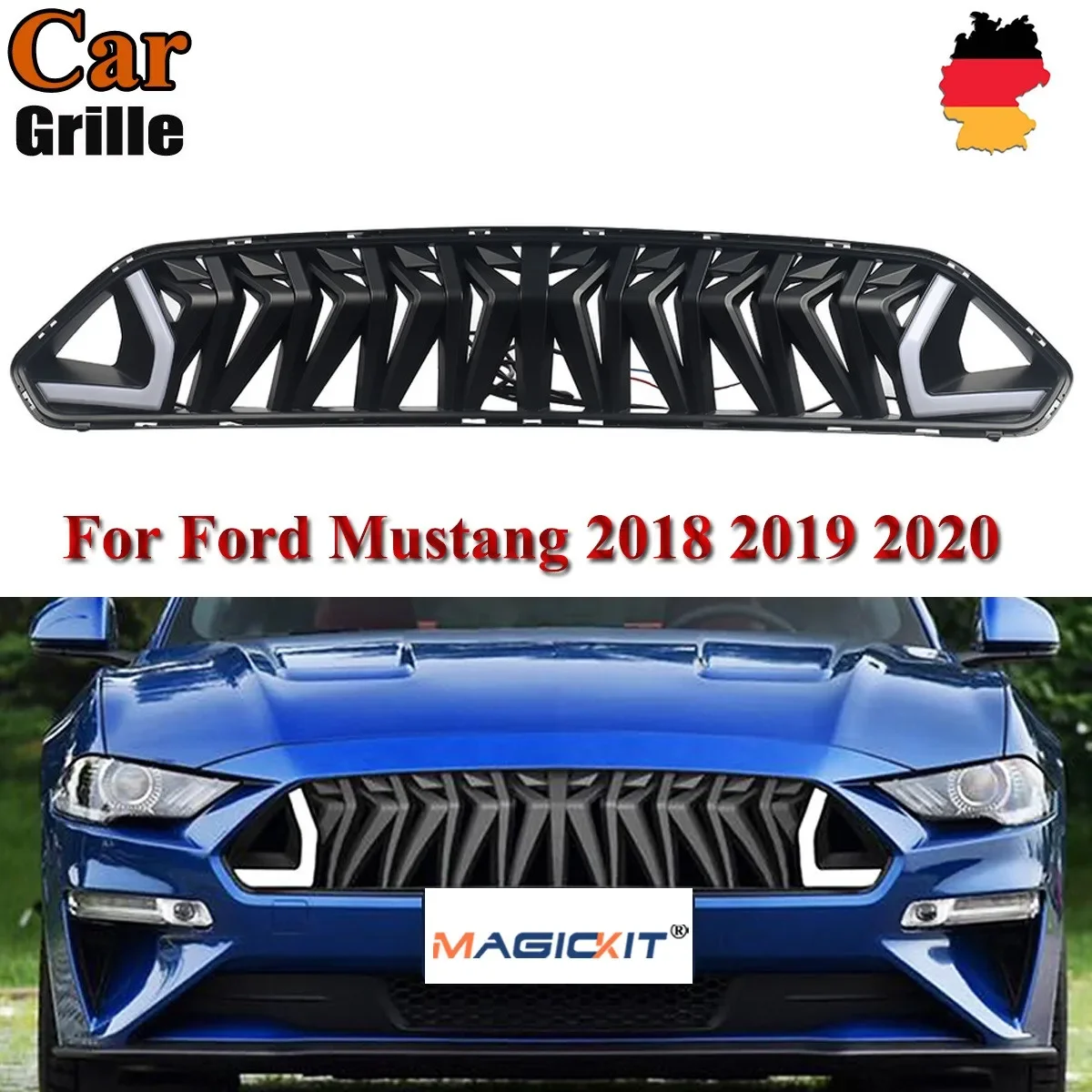 MagicKit LED DRL FOR 2018 2019 2020 FORD MUSTANG SHARK FRONT UPPER BUMPER GRILL BLACK