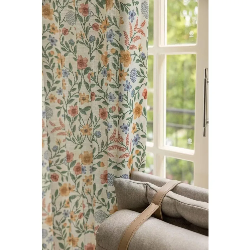 Lniane zasłony w stylu farmhouse do salonu, długość 260 cm, zasłony okienne z kwiatowym wzorem, półzaciemniające draperie do sypialni, styl rustykalny.