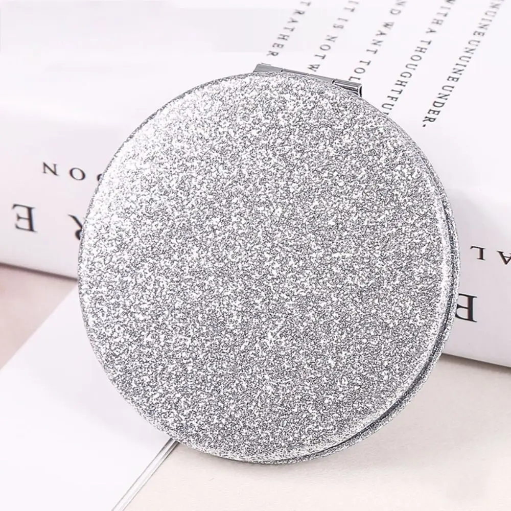 Haar-Styling-Zubehör, glitzernder runder Make-up-Spiegel, zusammenklappbarer kompakter Handspiegel, doppelseitig, glänzender Kosmetikspiegel für Reisen