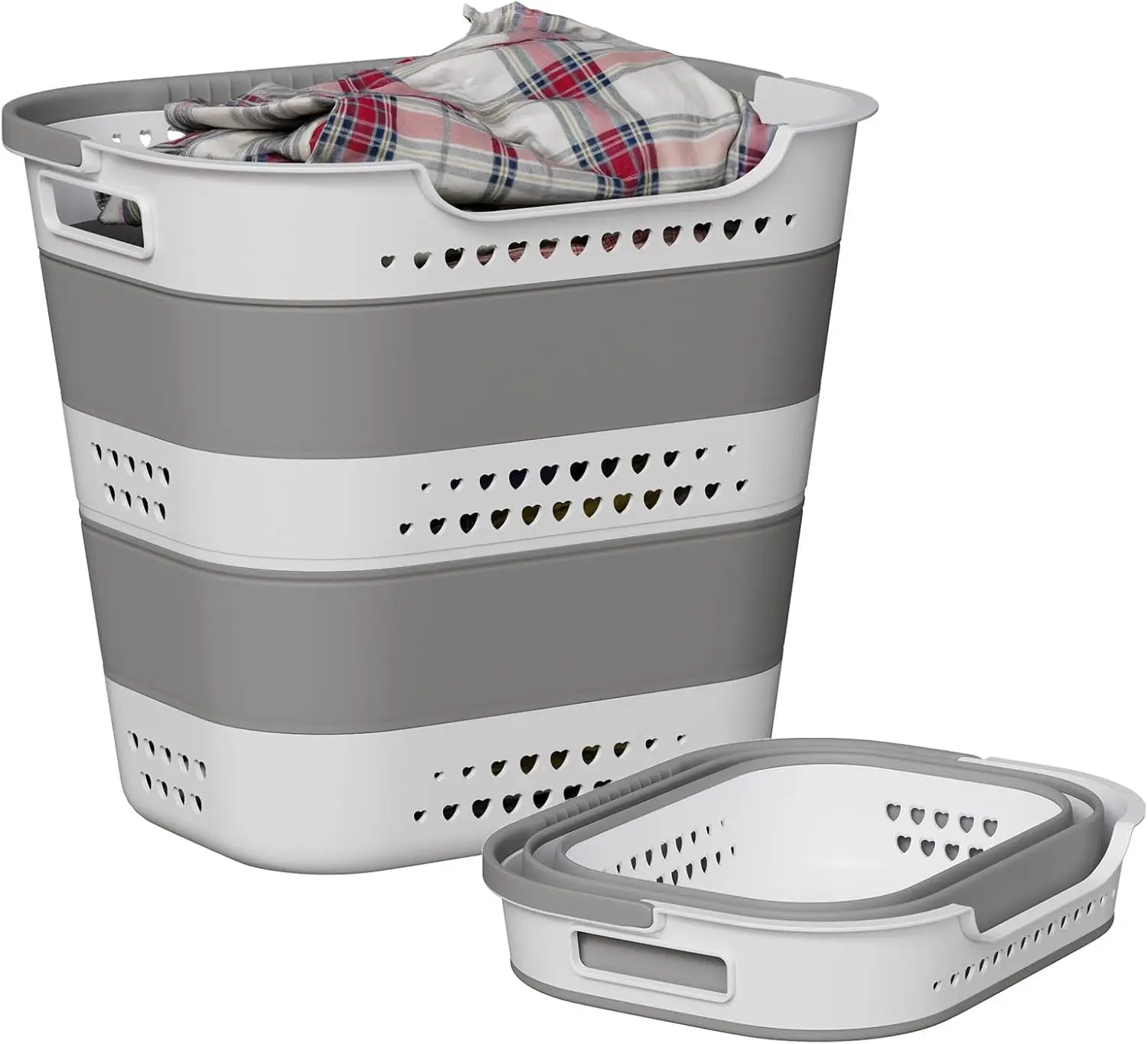 

Collapsible Plastic Laundry Basket Hamper with Handles, Large 42L Portable Rubber Clothes Basket, Pop