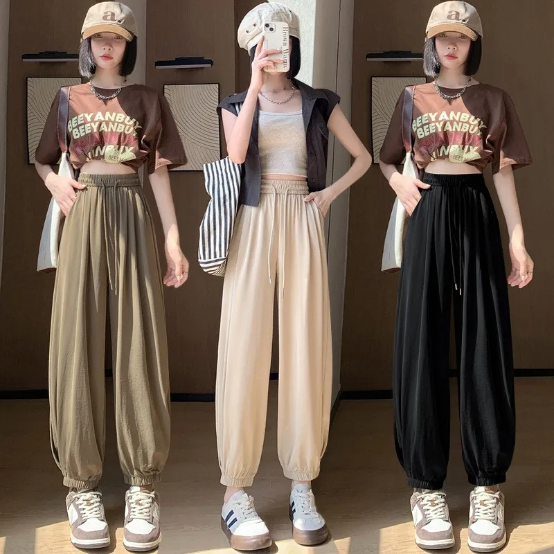 Bla taille haute pantalon à jambes larges femmes été mince nouveau Sle décontracté neuf Points Protection solaire Harlan carotte pantalon coupe ample