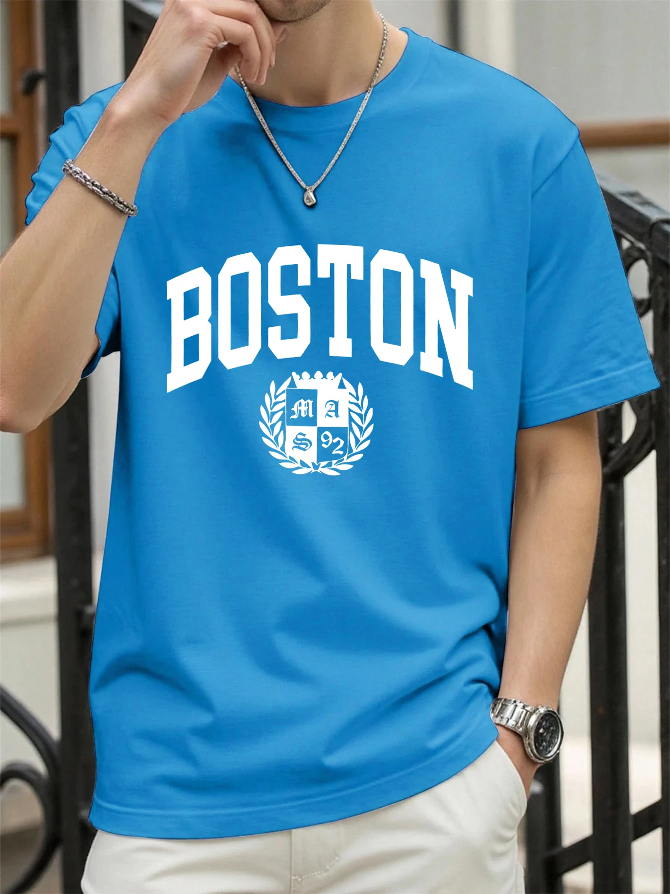 شارة المقدسة من بوسطن طباعة الرجال تي شيرت عادية موضة الشارع الشهير القطن الصيف تي شيرت ريترو الذكور ملابس مريحة