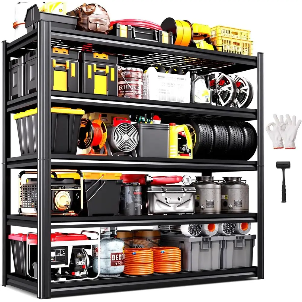 Adjustable Heavy-Duty Metal Shelving Unit for Garage, Utility, and Warehouse - 72H x 59W x 19.7D