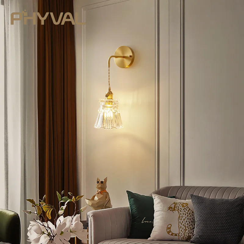 

Nordic Glass Wall Lamp Interior Lighting For Bedroom Bedside Living Room Aisle Postmodern Simple Bras Home Decorative Wall Lamp