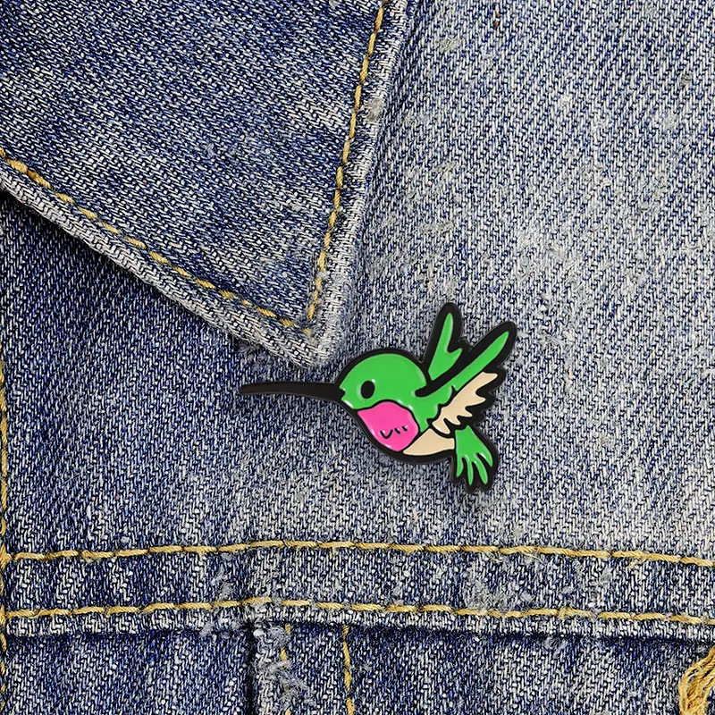 ﻿Vibrant Green Hummingbird Enamel Badge Flying Bird Nature Animal Pin Alloy Brooch Lapel Backpack Jewelry Gift For Nature Lover