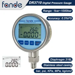 FANDE Digital Hydraulic Pressure Gauge with Temperature  Diaphragm 316L LCD Stainless Steel Gas Liquid Fuel Manometer