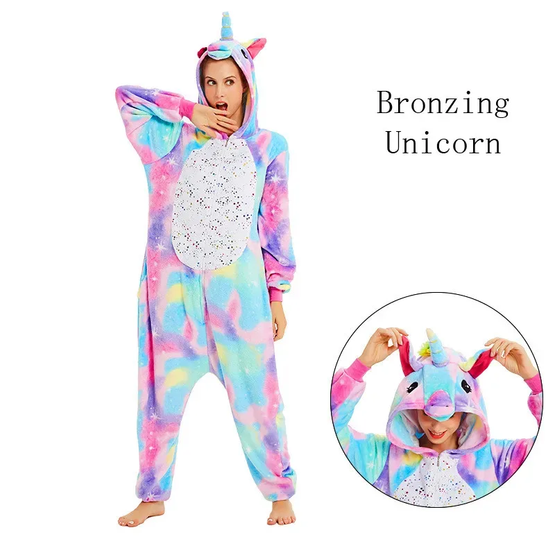 Qq38Unicornio Unisex invierno lindo Panda oso cerdo Onesies mujeres ropa de dormir disfraces de Anime adultos pijamas de franela